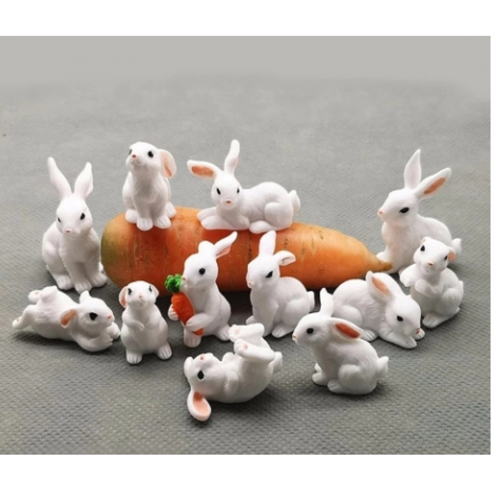 Miniature Rabbit Figurine Resin Bunny Statue Fairy Garden Micro Landscape Dollhouse Ornament 12 Styles White Hare Mini Animal