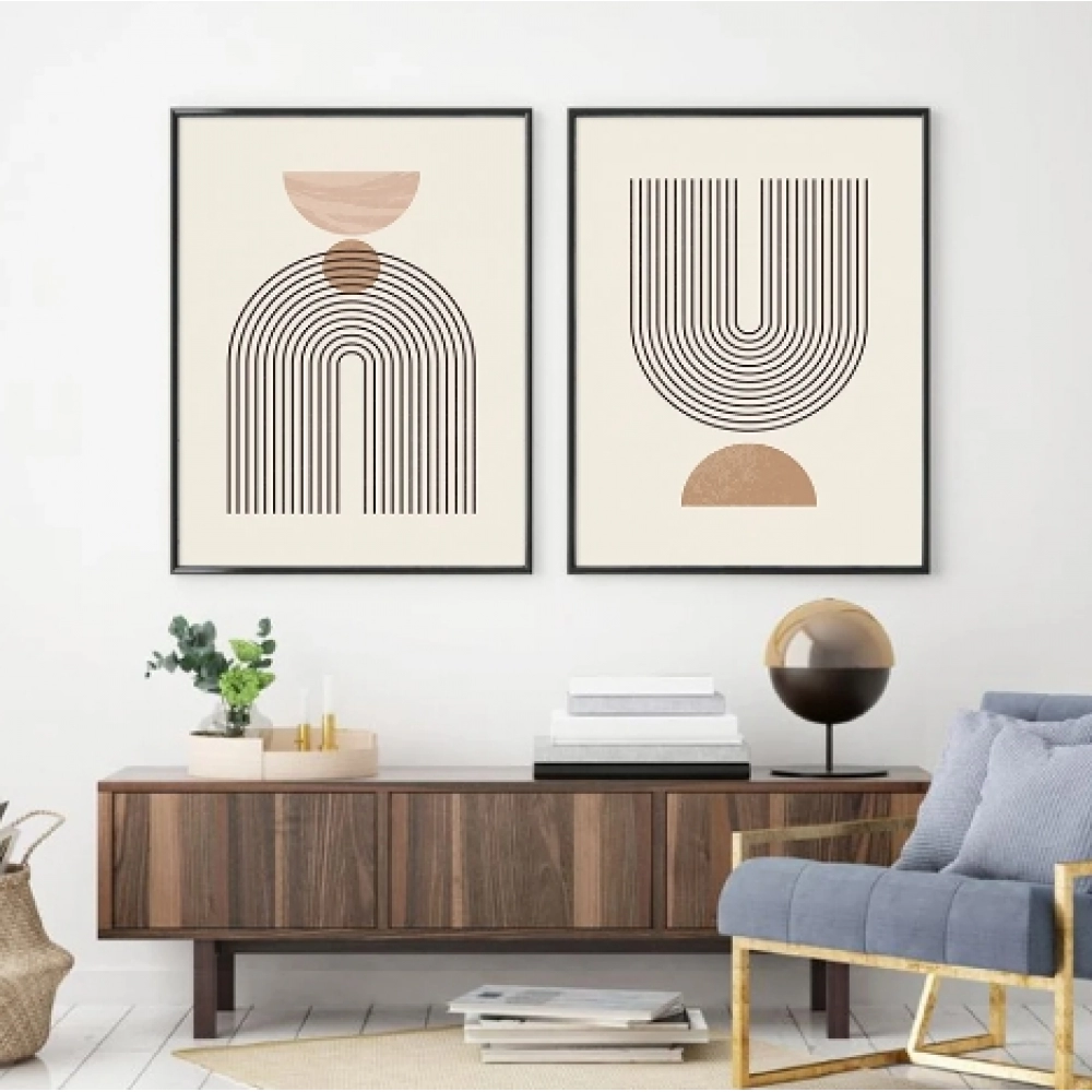 Abstract Geometric Line Beige Posters Canvas Painting Bohemia Wall Art Print Pictures for Living Room Interior Home Decoration